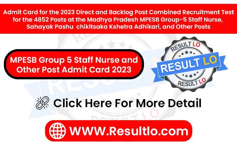 MPESB Group 5 Staff Nurse and Other Post Admit Card 2023